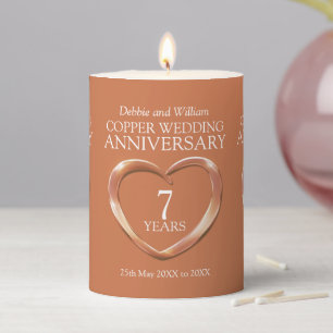 7th copper wedding anniversary custom name pillar candle