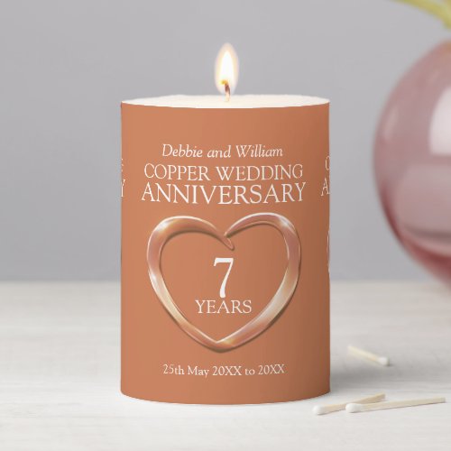 7th copper wedding anniversary custom name  pillar candle