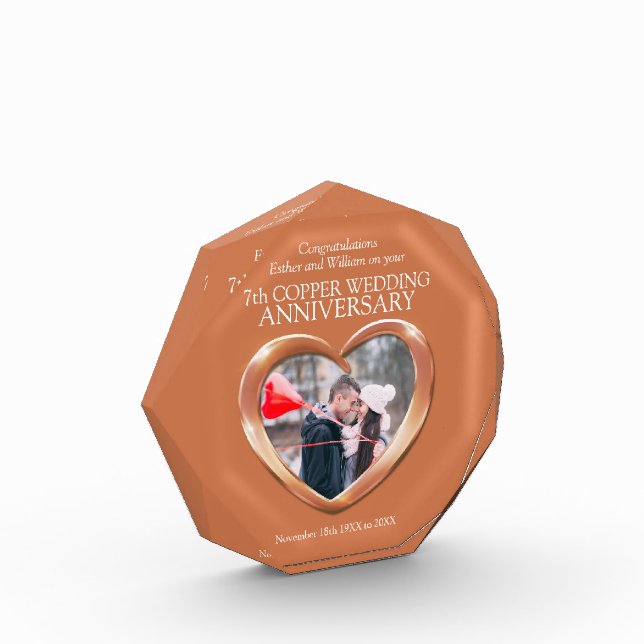 7th copper wedding anniversary custom photo acrylic award (Left)