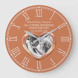 7th copper wedding anniversary custom photo heart large clock