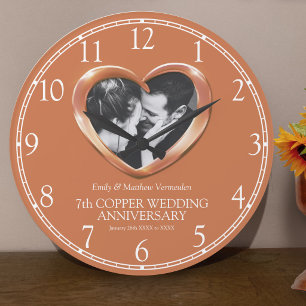 7th Copper wedding anniversary custom photo heart Large Clock
