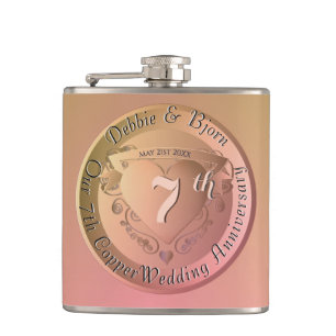 7th Copper Wedding Anniversary Flask