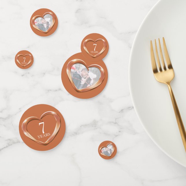 7th copper wedding anniversary heart and photo confetti (Group)