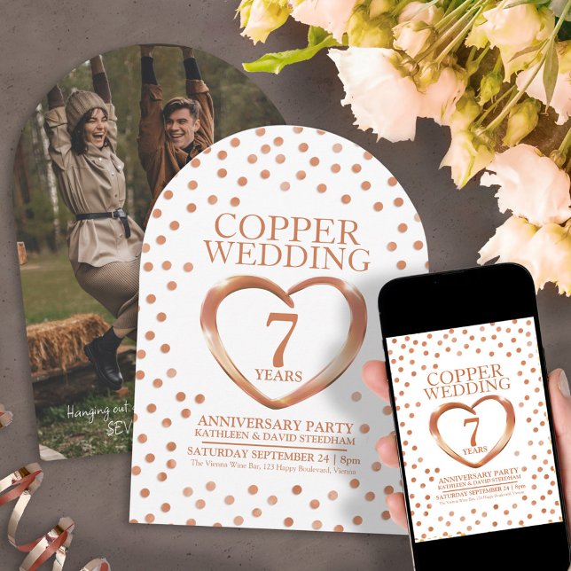 7th copper wedding anniversary heart invitation (Creator Uploaded)