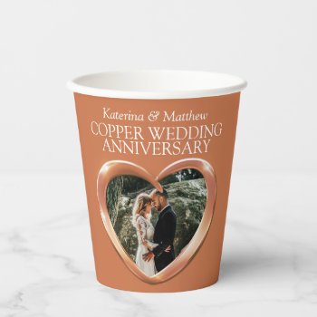 7th Copper Wedding Anniversary Heart Photo Paper Cups by mylittleedenweddings at Zazzle