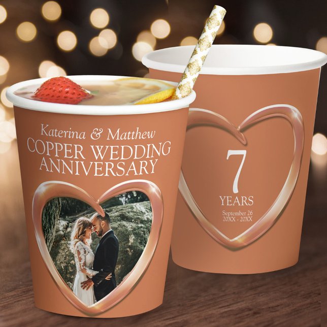 7th Copper Wedding anniversary heart photo Paper Cups (Creator Uploaded)