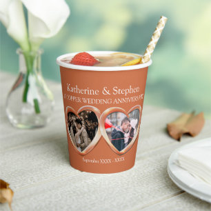 7th Copper Wedding anniversary hearts photos Paper Cups