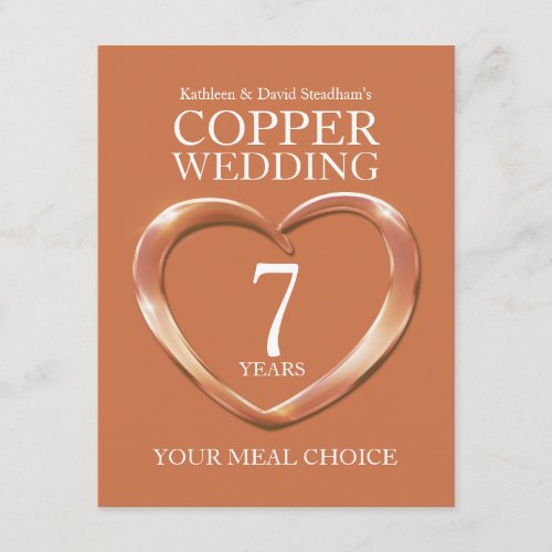 7th Copper Wedding Anniversary meal choice Enclosure Card