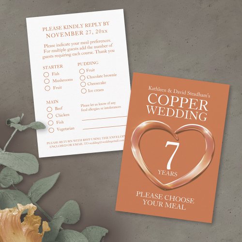 7th Copper Wedding Anniversary meal choice Enclosure Card