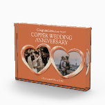 7th copper wedding anniversary now and then acrylic award<br><div class="desc">Personalize this copper wedding anniversary with two photos in the copper hearts photo gift with your own photos and year of marriage. Reads Congratulations on your Copper Wedding Anniversary. Ideal to fill with your choice of two photos one of the couples now and one 7 years ago on the couples...</div>