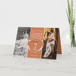 7th copper wedding anniversary now and then photo card
