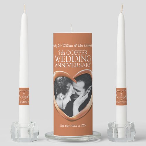 7th copper wedding anniversary photo custom unity candle set