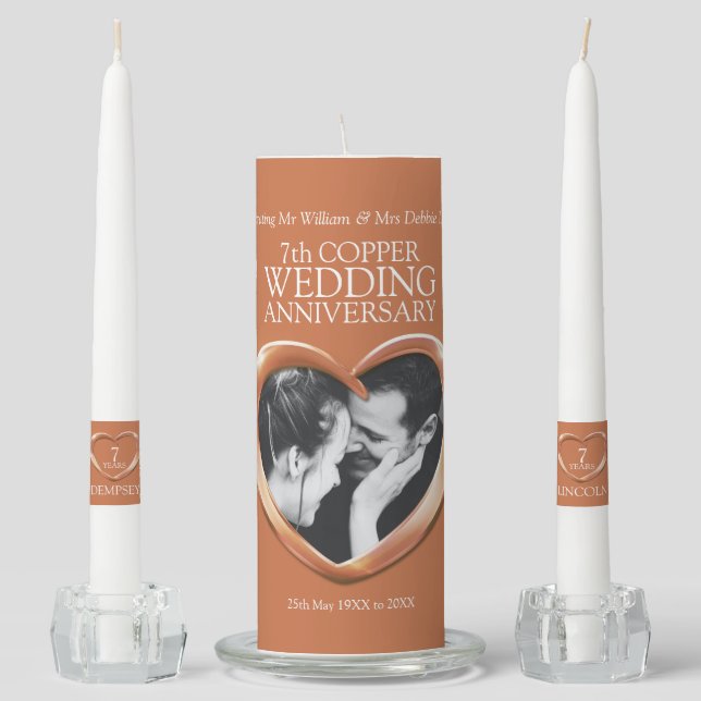 7th copper wedding anniversary photo custom unity candle set (Front)