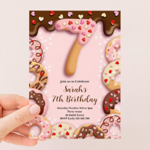 7th Donut Birthday Girls Invitation