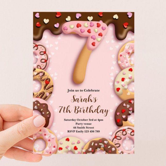 7th Donut Birthday Girls Invitation (Creator Uploaded)