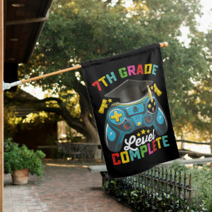 7th Grade Level Complete Graduation Gaming Gamer House Flag