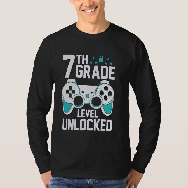 7th Grade Level Unlocked Gamer First Day Of School T-Shirt (Front)