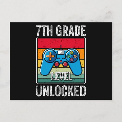 7th Grade Level Unlocked Kids Back to School Gamer Postcard