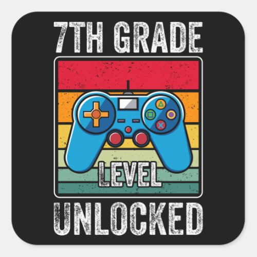7th Grade Level Unlocked Kids Back to School Gamer Square Sticker
