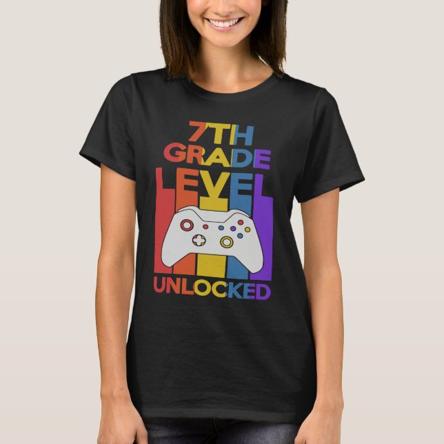 7th Grade Level Unlocked Video Gamer Back to Schoo T-Shirt (Front)