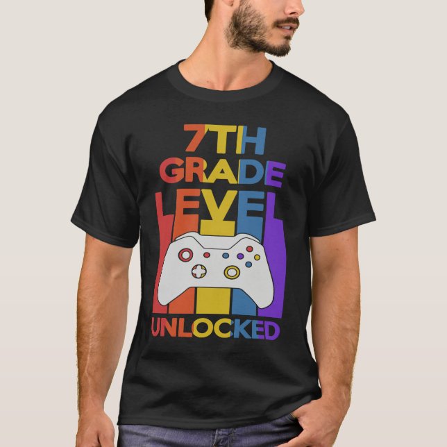 7th Grade Level Unlocked Video Gamer Back to Schoo T-Shirt (Front)