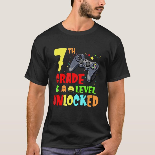 7th Grade Level Unlocked Video Games Back To Schoo T-Shirt (Front)
