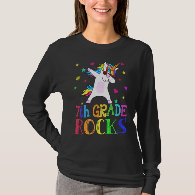 7th Grade Rocks Unicorn Dab Back to School Teacher T-Shirt (Front)