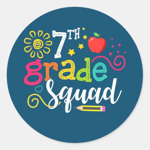 7th Grade Squad Seventh Teacher Student Team Back Classic Round Sticker