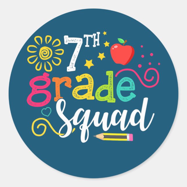 7th Grade Squad Seventh Teacher Student Team Back Classic Round Sticker (Front)