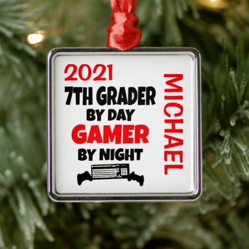 7th Grader Loves Playing Video Games CUSTOM Metal Ornament