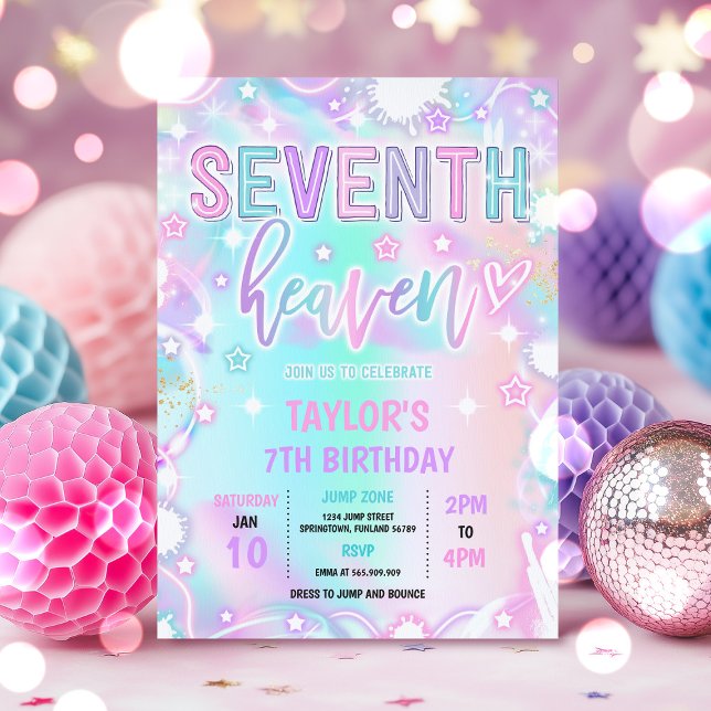 7th Heaven Neon Glow 7th Birthday Party Invitation (Creator Uploaded)