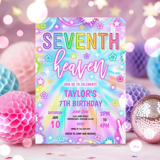 7th Heaven Neon Glow 7th Birthday Party Invitation (Creator Uploaded)