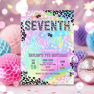 7th Heaven Rainbow Leopard Print 7th Birthday Invitation