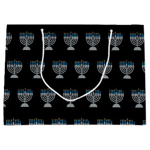 7th Night of Hanukkah Glitter Large Gift Bag