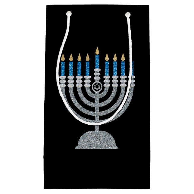 7th Night of Hanukkah Glitter Small Gift Bag (Front)