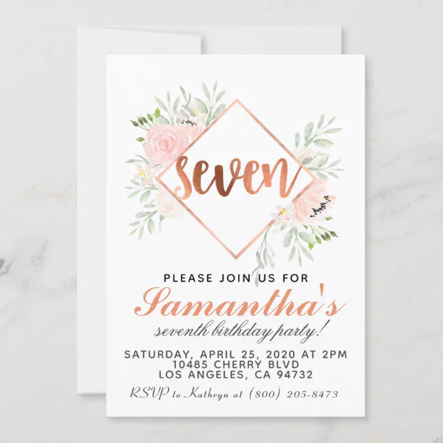 7th Rose Gold Birthday Invitation | Zazzle