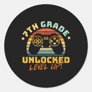 7th Seventh Grade Unlocked Level Up Game Back To S Classic Round Sticker