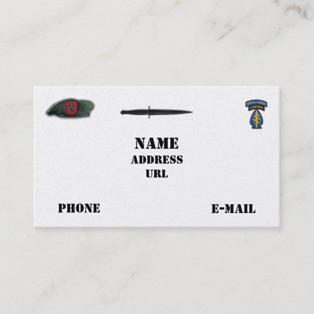 7th special forces green berets sf sof sfg recon business card (Front)