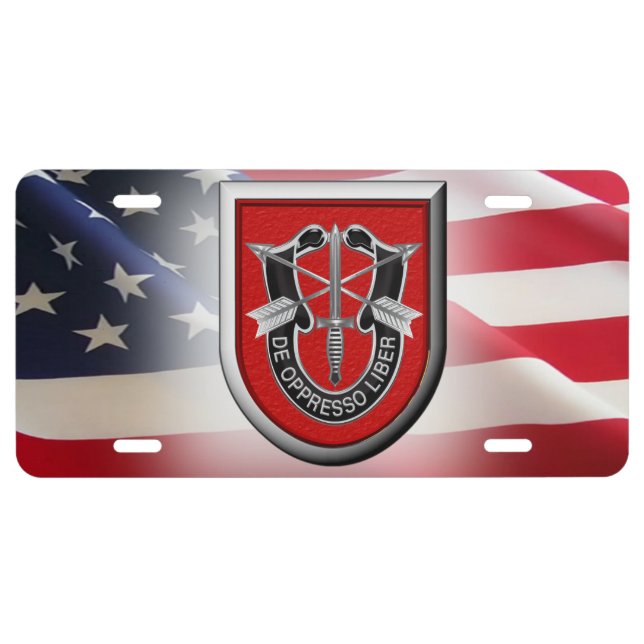 7th Special Forces Group (Airborne) American Flag License Plate (Front)