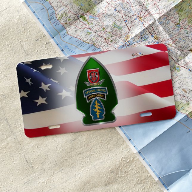 7th Special Forces Group Airborne "Arrowhead" License Plate (In Situ)