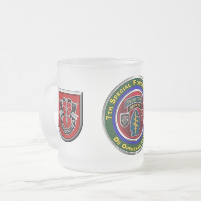 7th Special Forces Group Airborne  Frosted Glass Coffee Mug (Front Left)