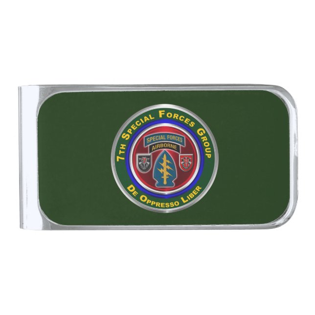 7th Special Forces Group Airborne  Silver Finish Money Clip (Front)
