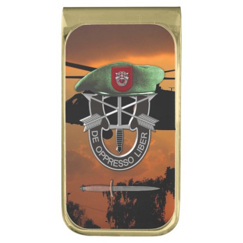 7th special forces group green berets SF SFG Gold Finish Money Clip