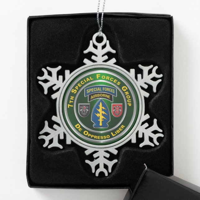 7th  Special Forces Group Snowflake Pewter Christmas Ornament (Box)