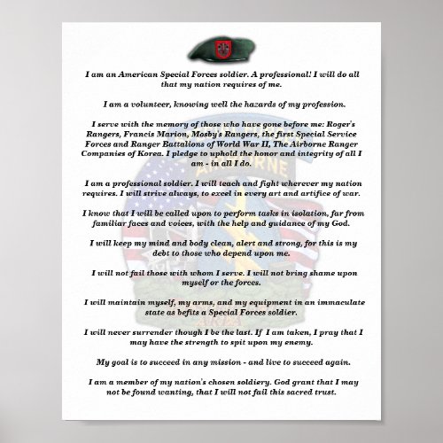 7th special forces group veterans vets creed print