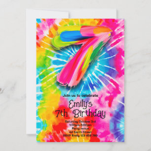 7th Tie Dye Birthday Invitation