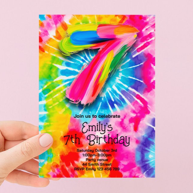 7th Tie Dye Birthday Invitation (Creator Uploaded)