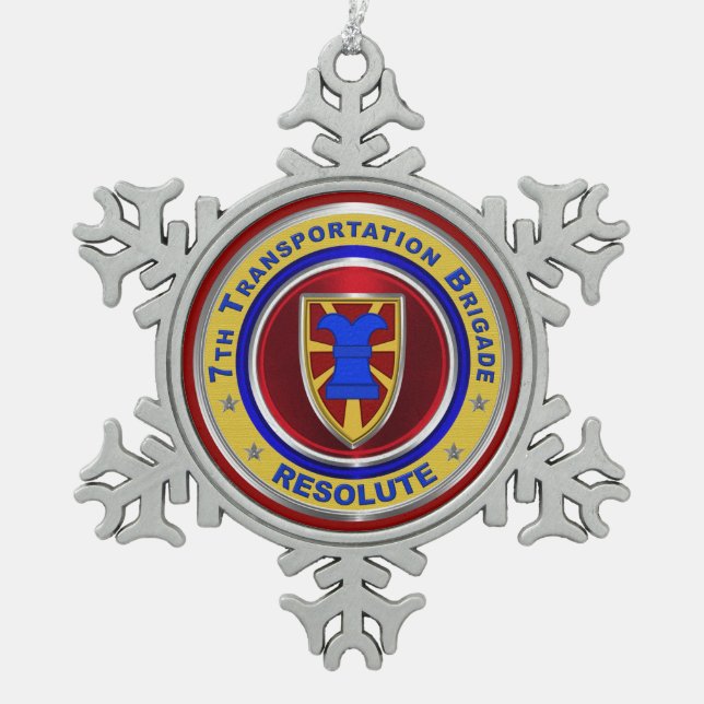 7th Transportation Brigade Christmas Snowflake Pewter Christmas Ornament (Front)