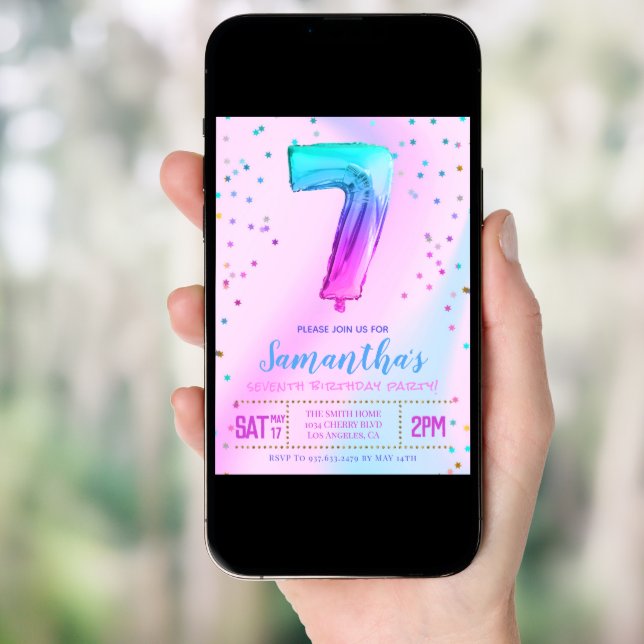 7th Unicorn Birthday Party Invitation (Front Digital)