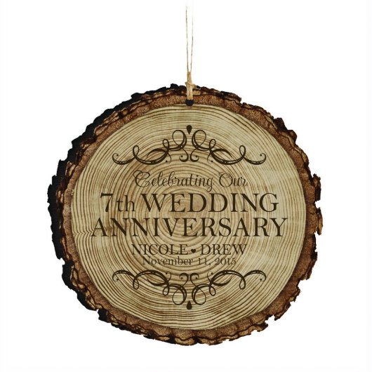 7th Wedding Anniversary Bark Hanging Ornament (Front)